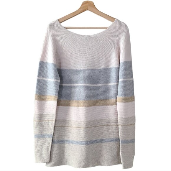 Celtic & Co. Yoke Detail Wool Striped Neutral Tunic NWT - Picture 3 of 12